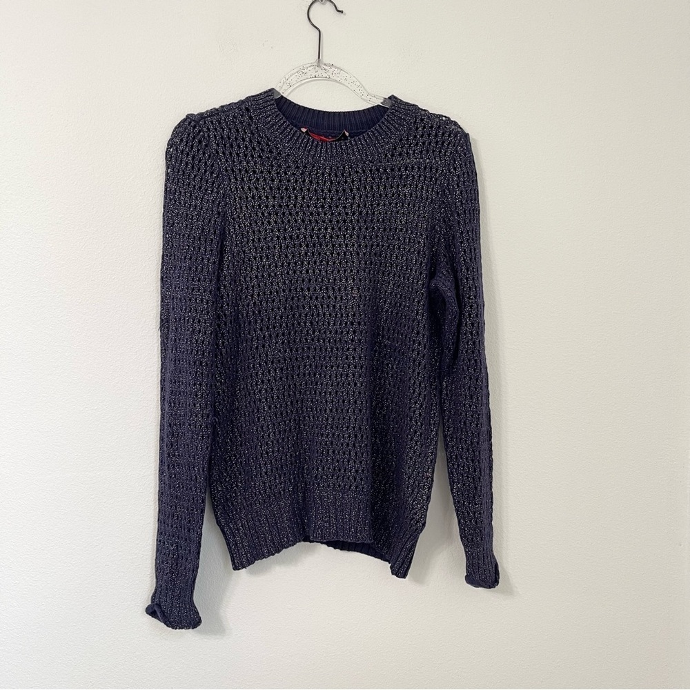 Narciso Rodriguez Navy Shimmery Cable Knit Sweater Size L
